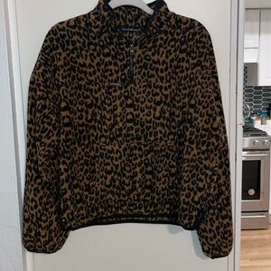 Derek Heart Leopard 1/4 Zip pullover fleece sweatshirt with front pouch L
